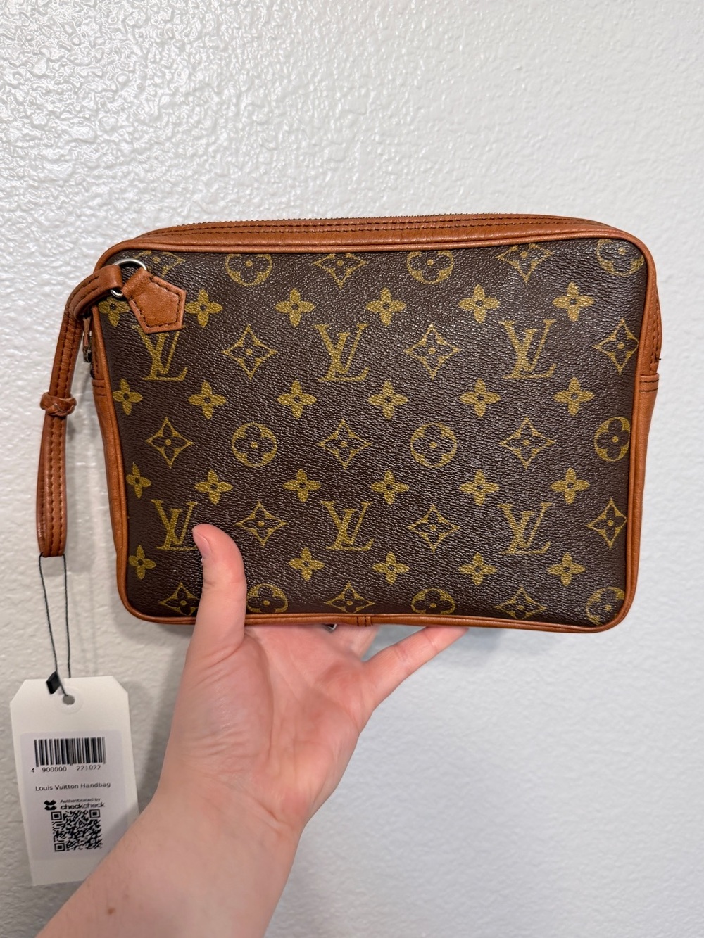 Vintage 1970s Louis Vuitton Monogram Pochette Wristlet Bag Made in France w/ COA - Picture 2 of 11